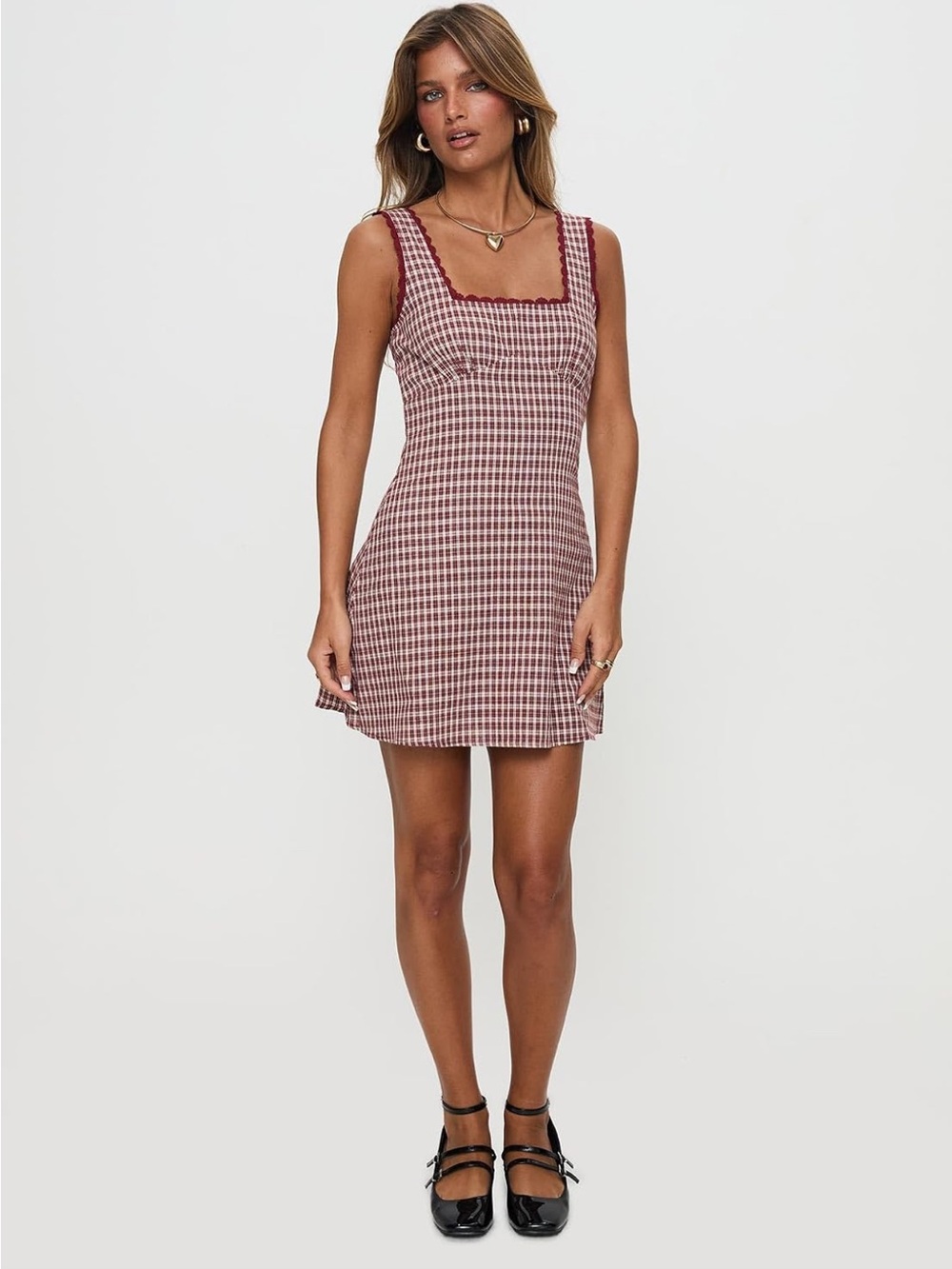 Princess Polly Red Gingham Square-Neck Mini Dress